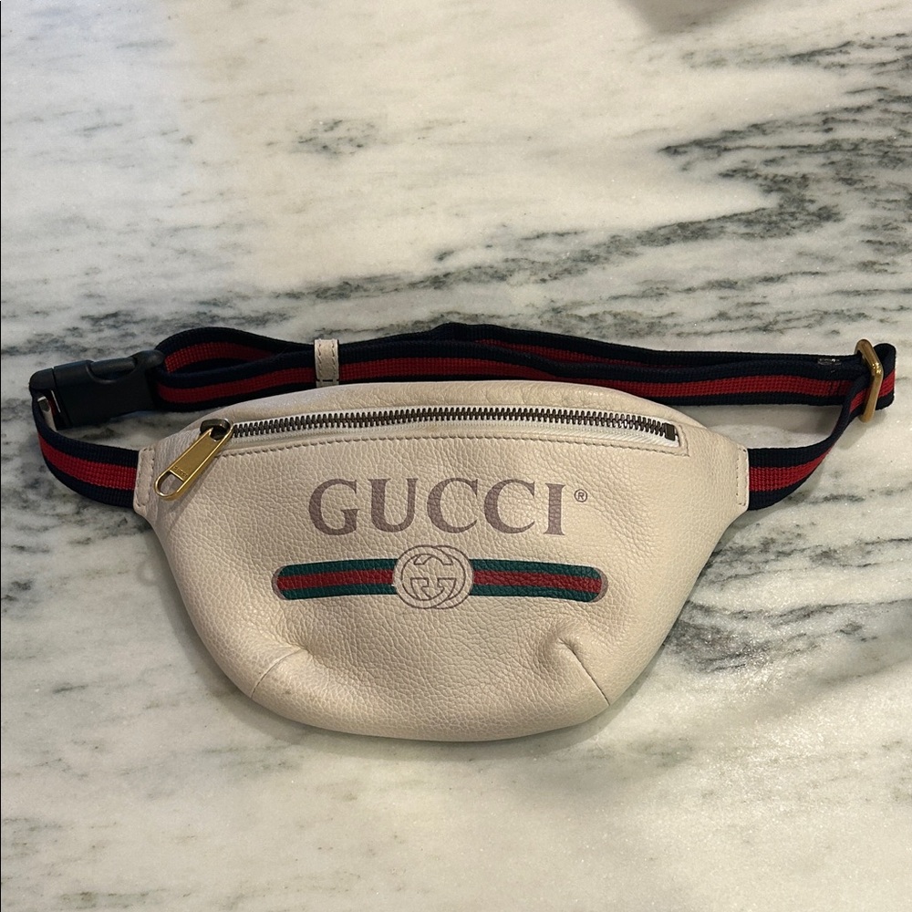 Gucci Ivory Belt Bag with Tricolor Strap
